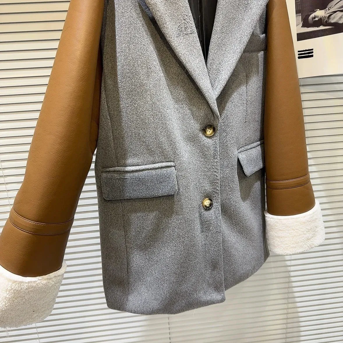 Pre Order:  Spliced Leather Sleeves Loose Jacket