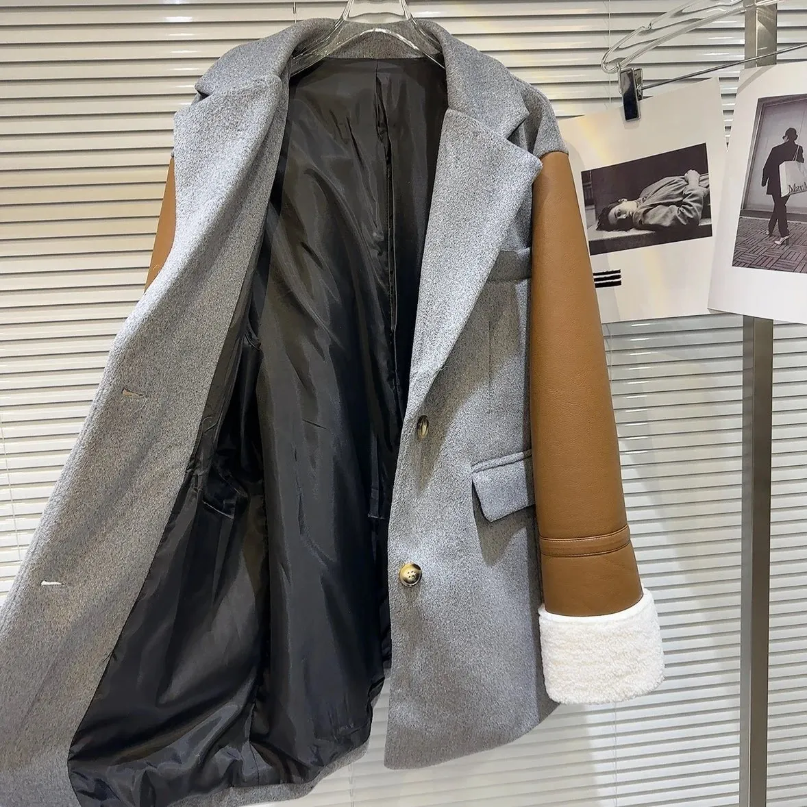 Pre Order:  Spliced Leather Sleeves Loose Jacket