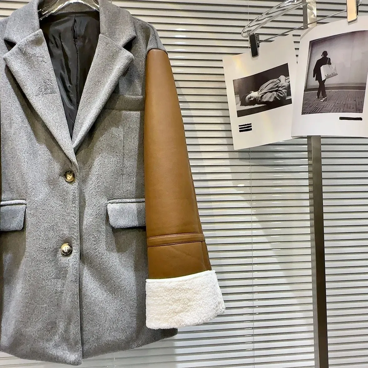 Pre Order:  Spliced Leather Sleeves Loose Jacket