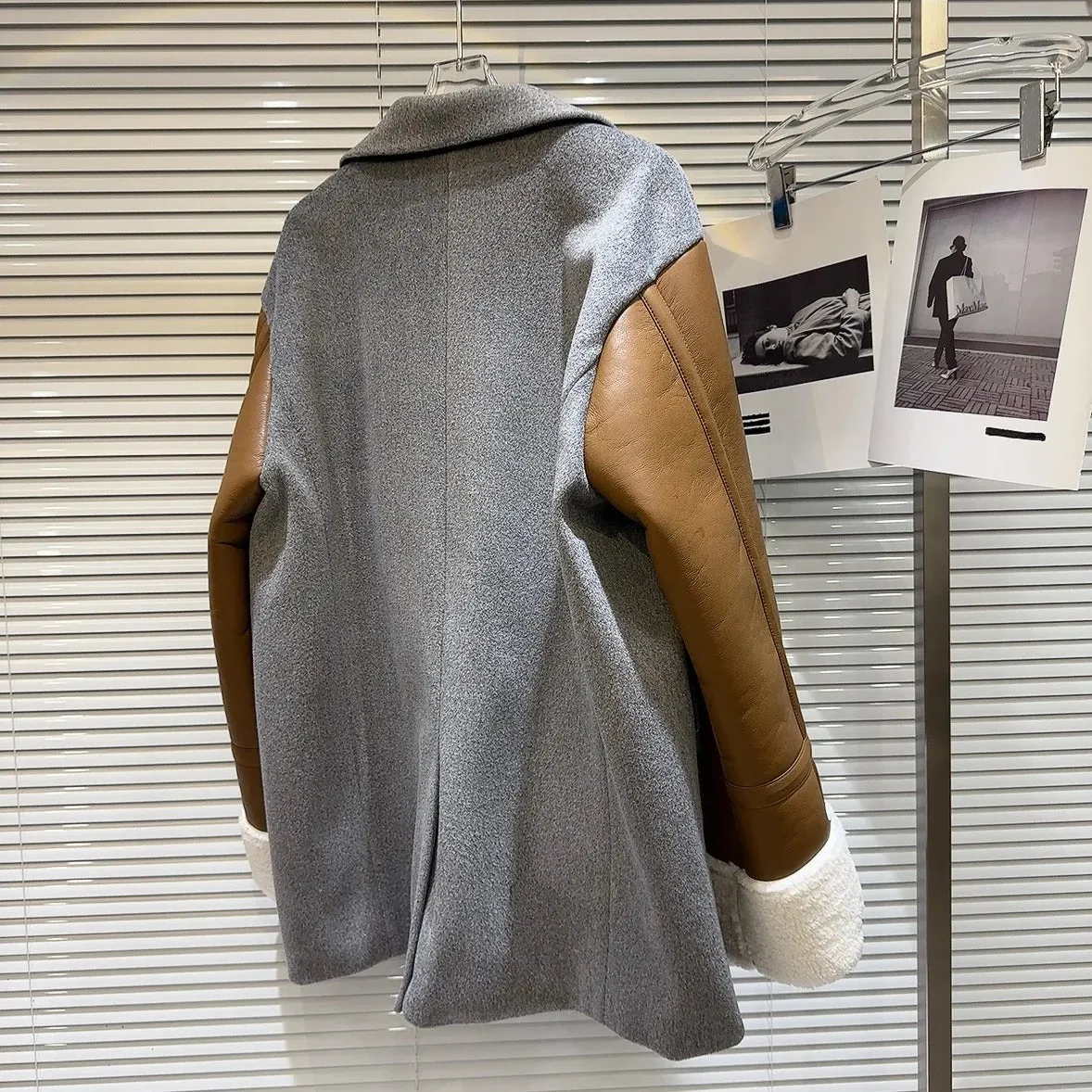 Pre Order:  Spliced Leather Sleeves Loose Jacket