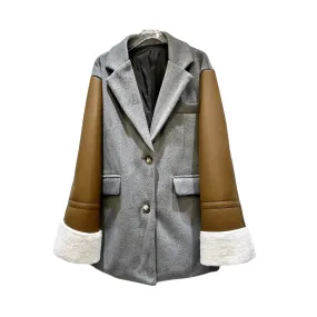 Pre Order:  Spliced Leather Sleeves Loose Jacket