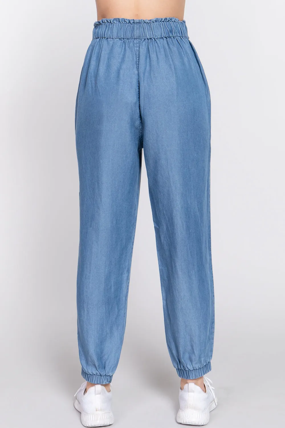 Ribbon Tie Denim Jogger Pants - Ships from The US