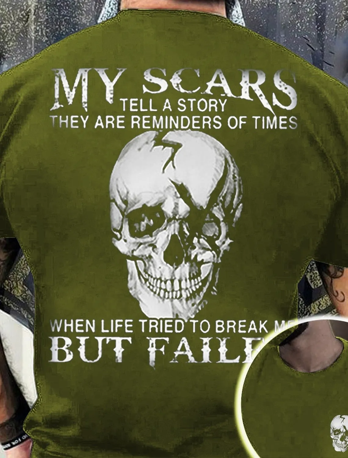 Skull Mens 3D Shirt For My Scars Tell Story They Are Reminders Of Times | Green Summer Cotton | Graphic Prints Black Wine Navy Blue Tee Casual Style Men'S Blend Basic Modern Contemporary Short