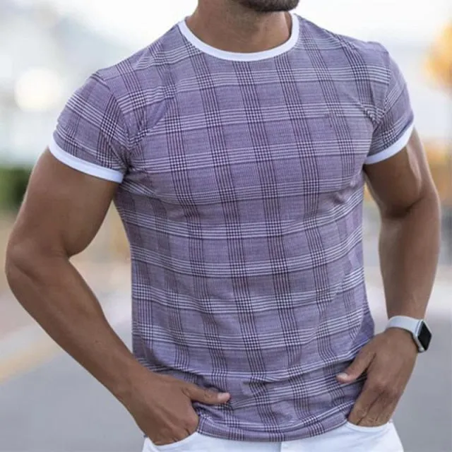Solid Trim Plaid Printing Slim Shirt