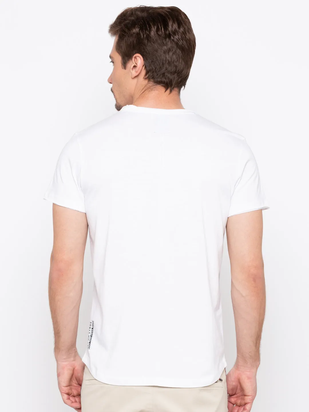 Spykar Men White Printed Slim Fit T-Shirt