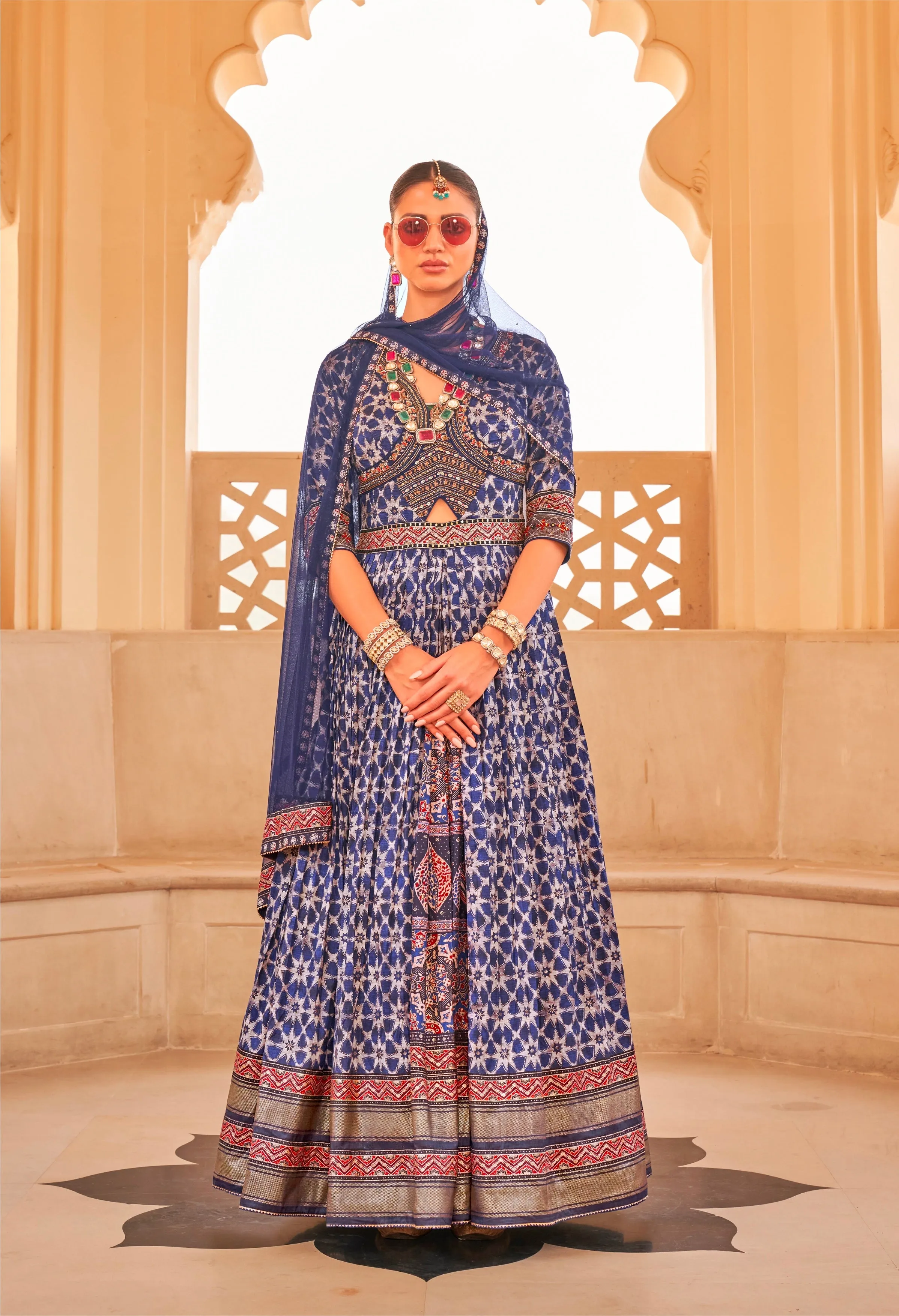 Stunning Party Wear Silk Gown with Net Dupatta