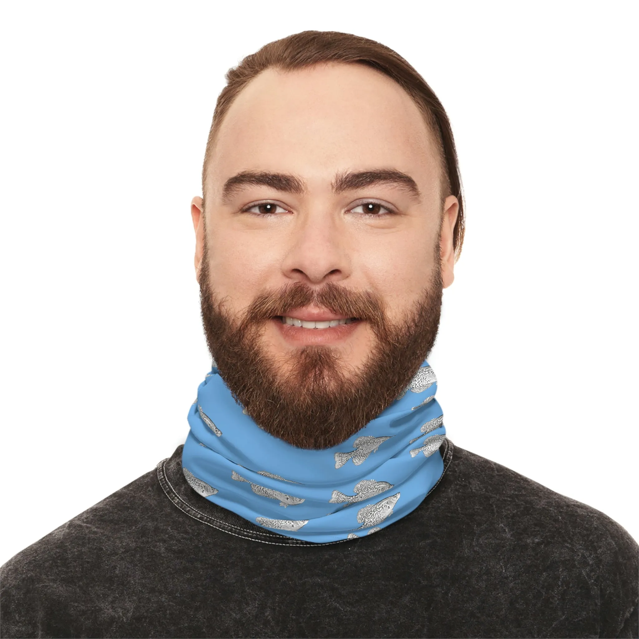 Summer Weather  - Crappie - Pattern - Fishing / Boating Lightweight Neck Gaiter - Light Blue