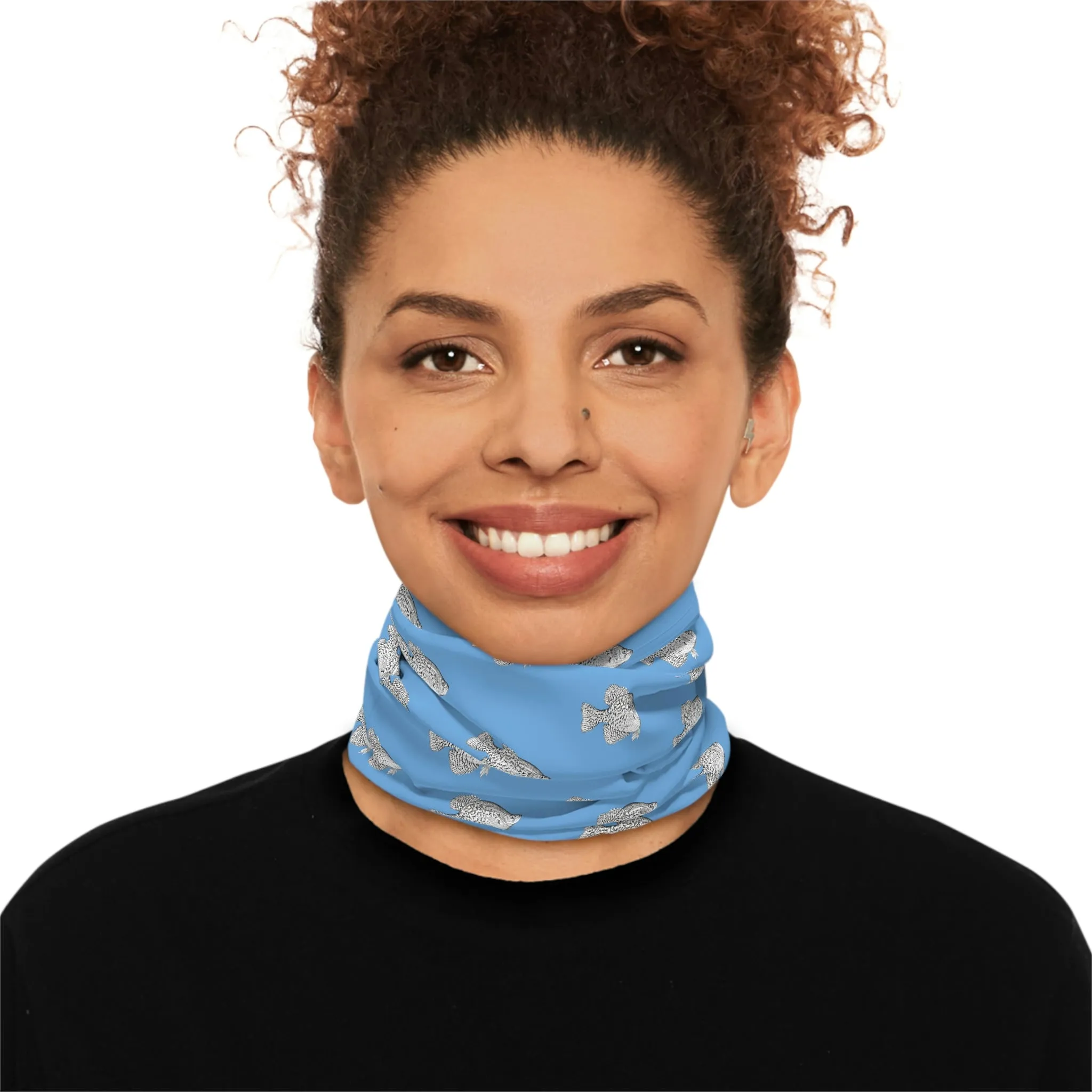 Summer Weather  - Crappie - Pattern - Fishing / Boating Lightweight Neck Gaiter - Light Blue