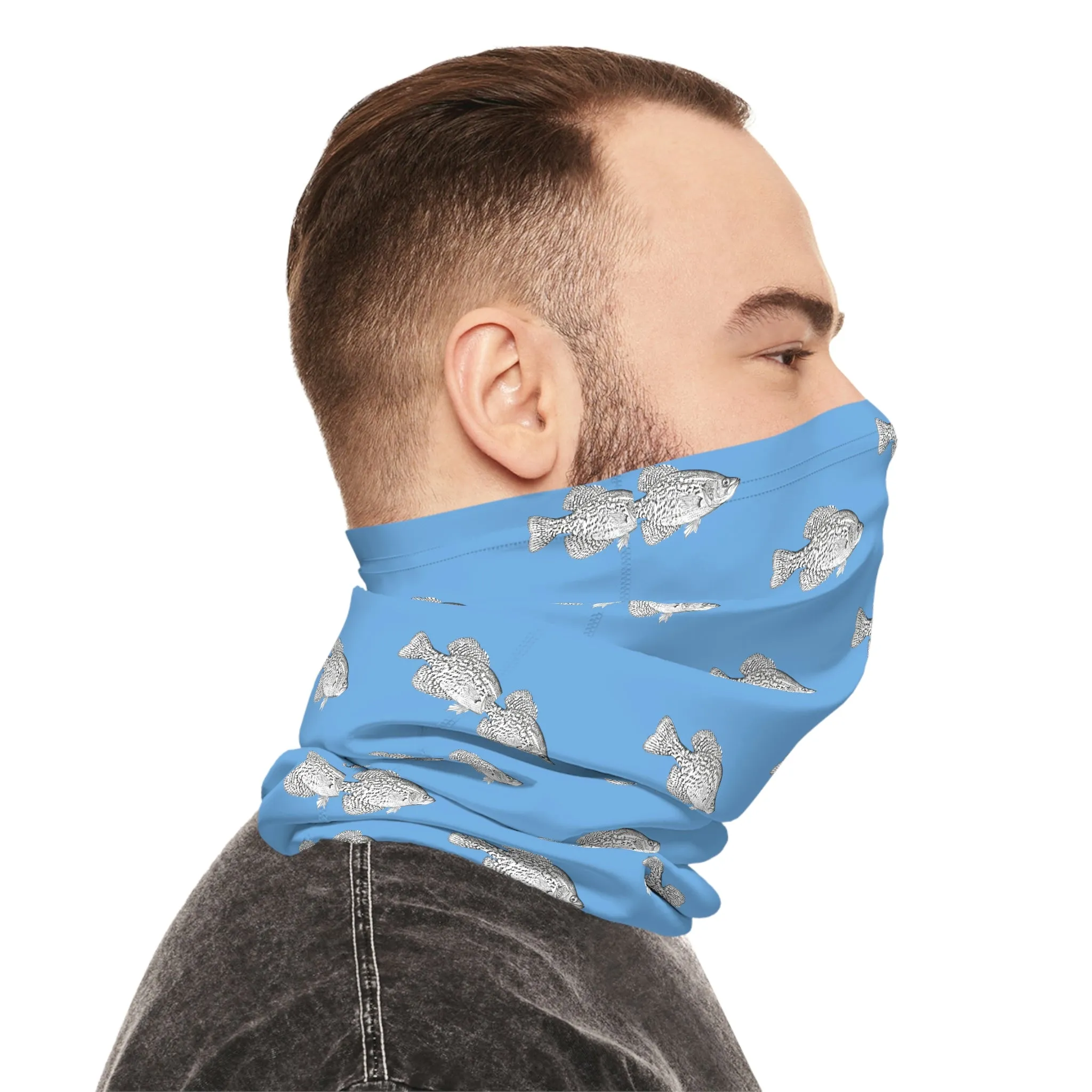 Summer Weather  - Crappie - Pattern - Fishing / Boating Lightweight Neck Gaiter - Light Blue