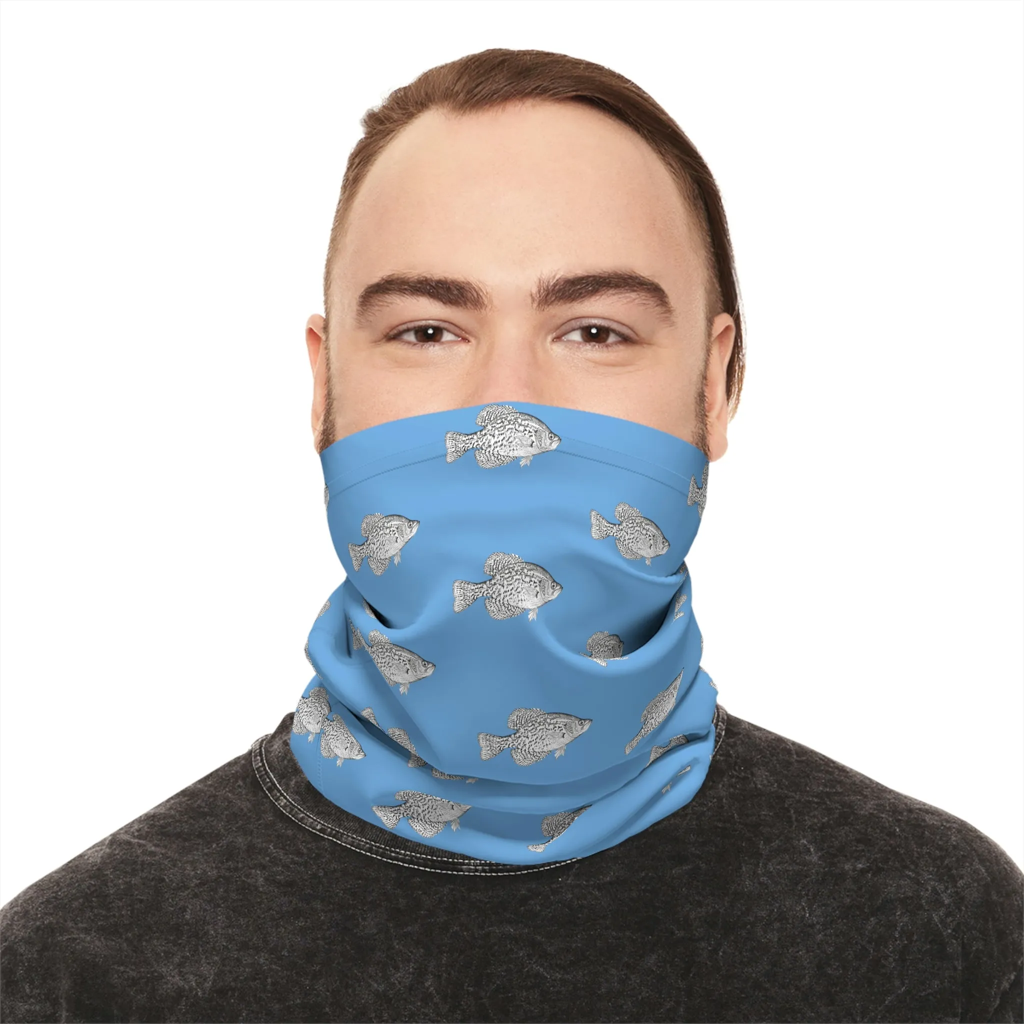 Summer Weather  - Crappie - Pattern - Fishing / Boating Lightweight Neck Gaiter - Light Blue