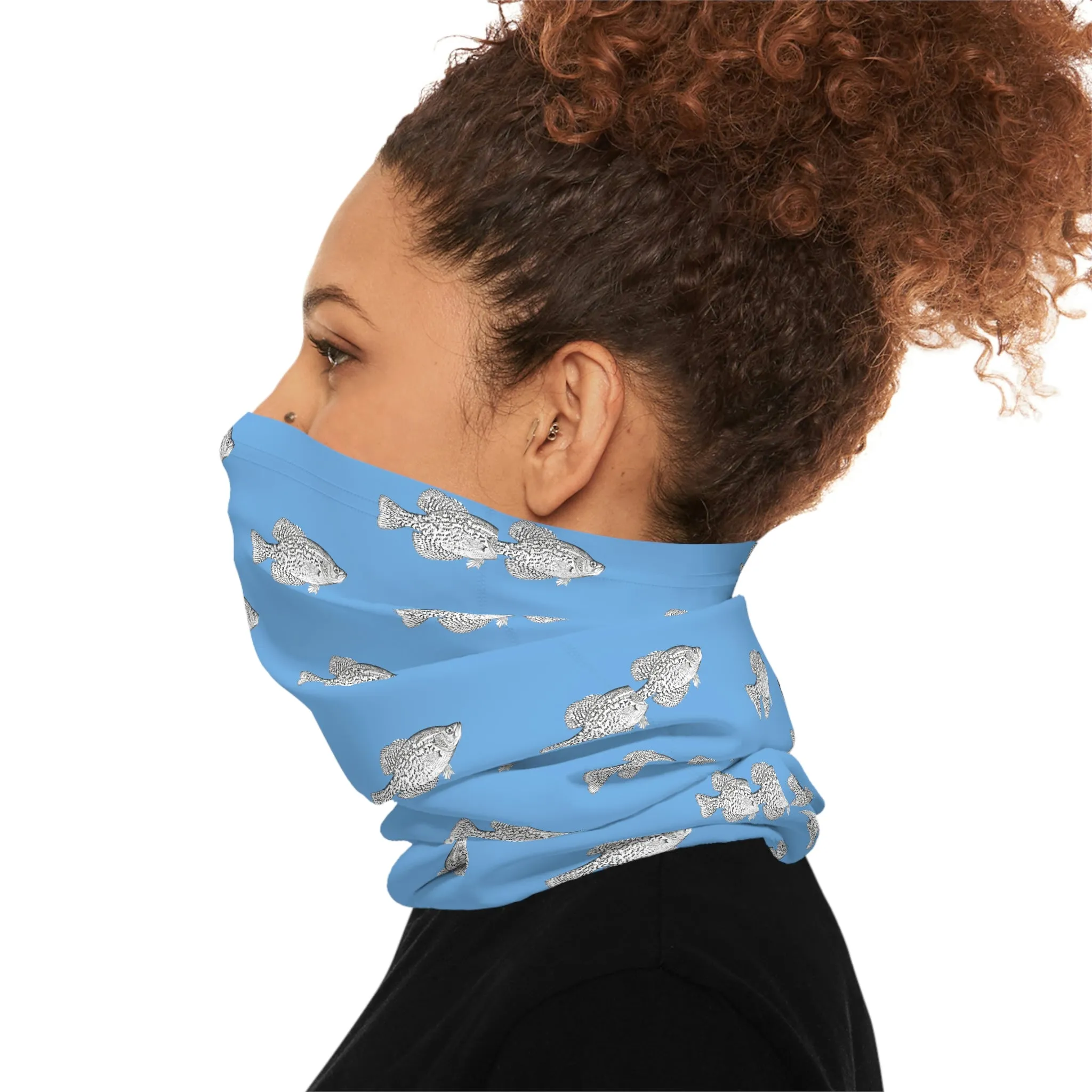 Summer Weather  - Crappie - Pattern - Fishing / Boating Lightweight Neck Gaiter - Light Blue