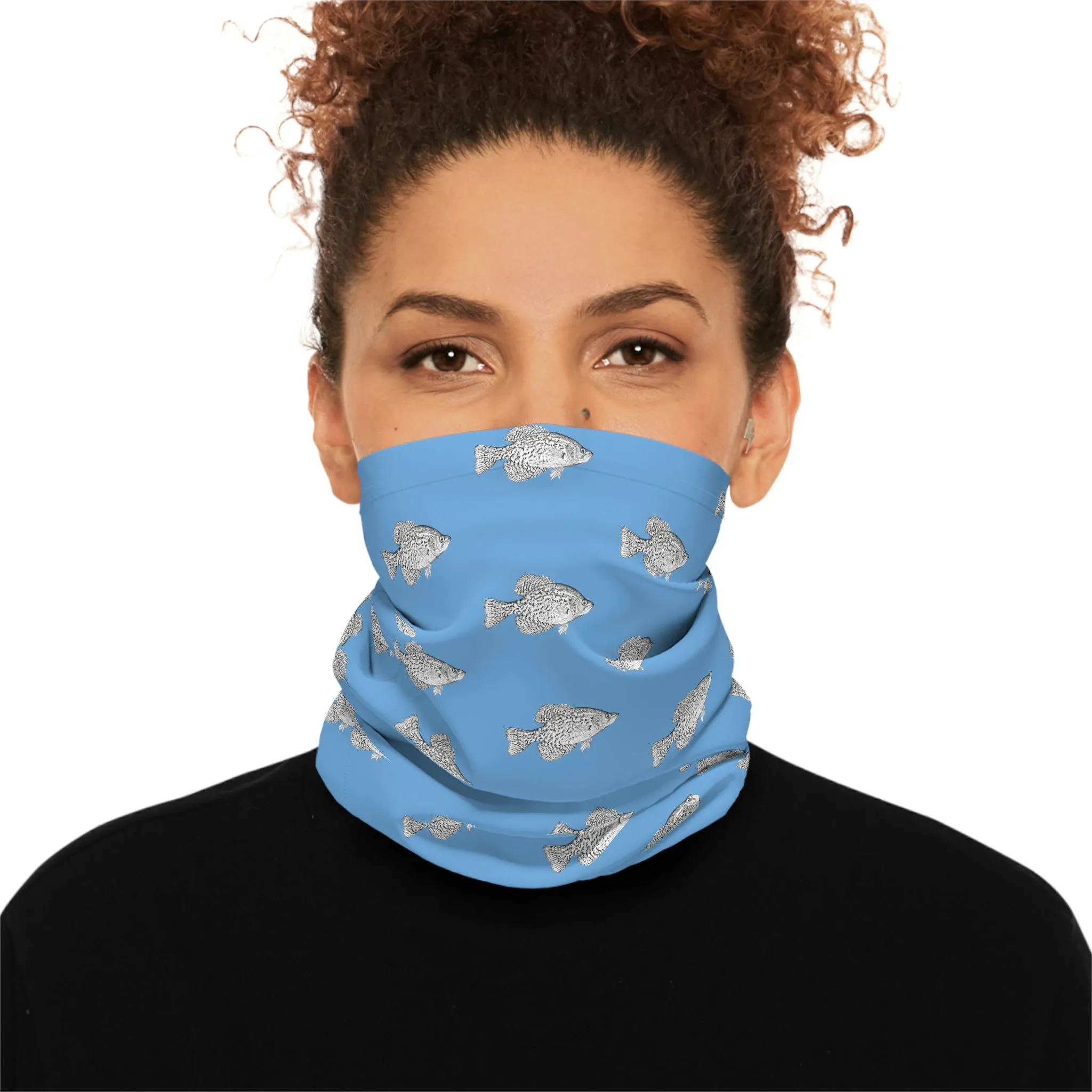 Summer Weather  - Crappie - Pattern - Fishing / Boating Lightweight Neck Gaiter - Light Blue