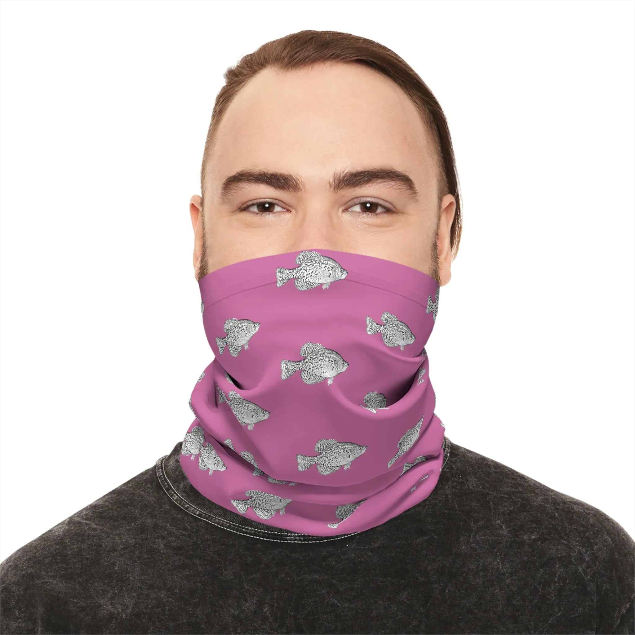 Summer Weather  - Crappie - Pattern - Fishing / Boating Lightweight Neck Gaiter - Pink