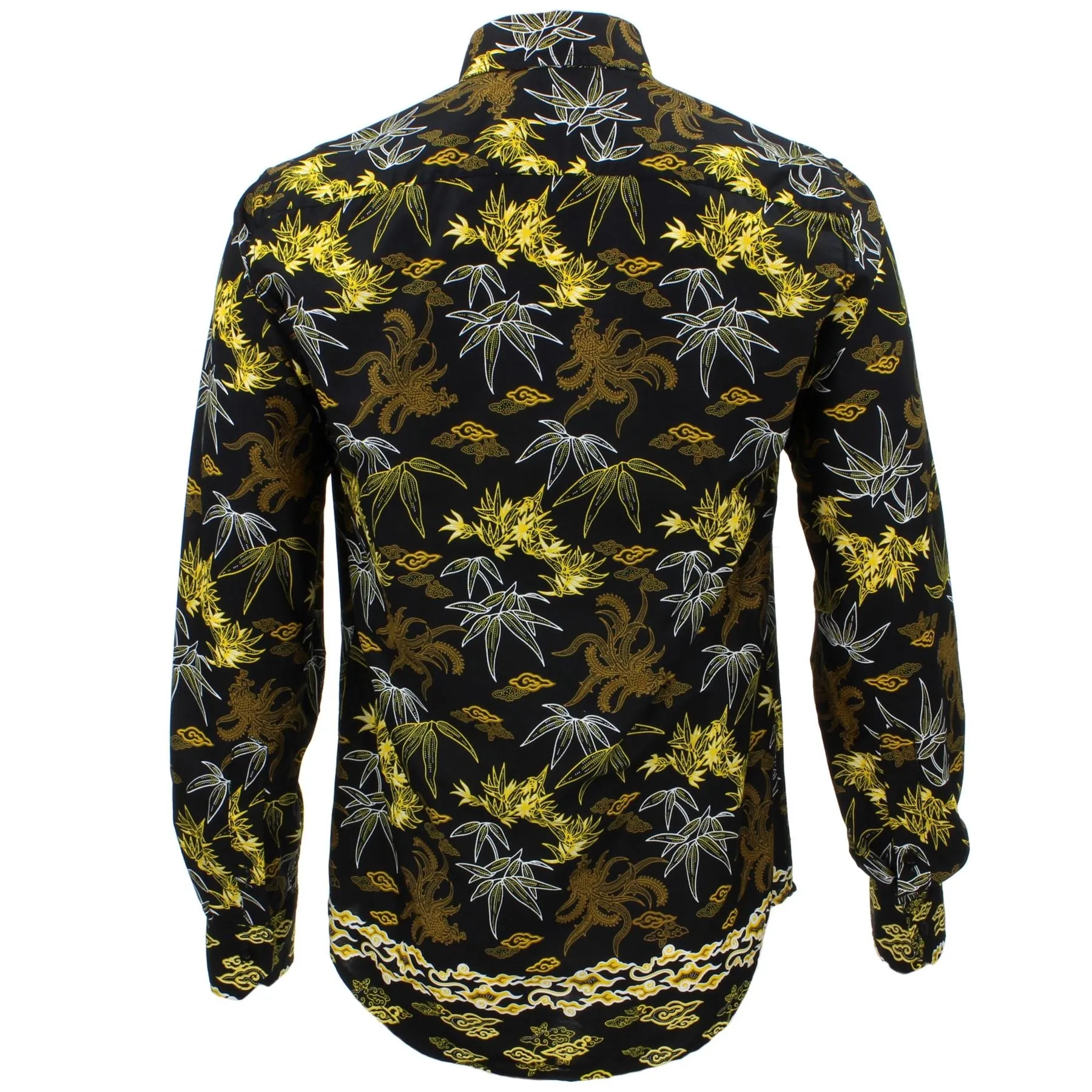 Tailored Fit Long Sleeve Shirt - Black Floral Palm