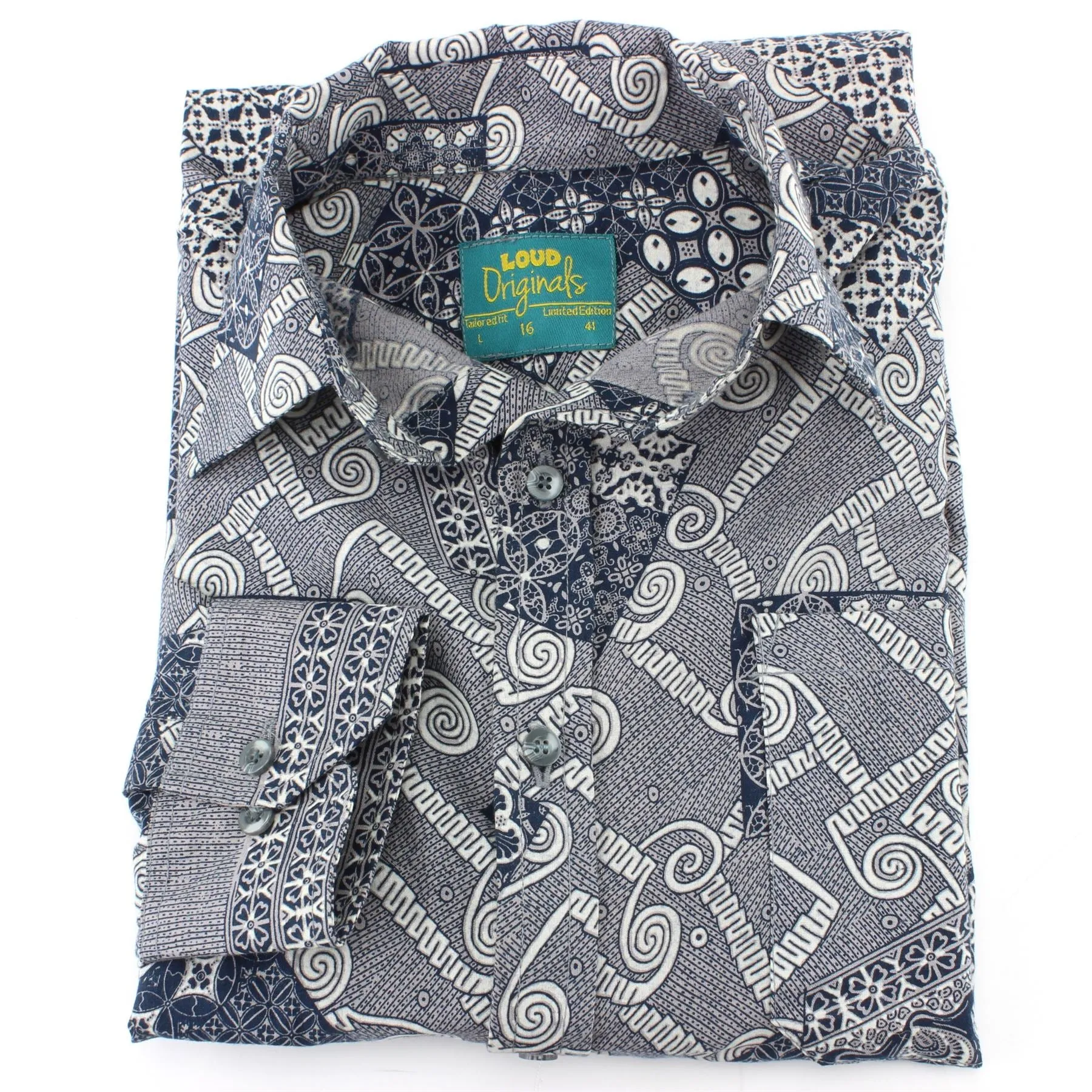 Tailored Fit Long Sleeve Shirt - Blue & Grey Patch