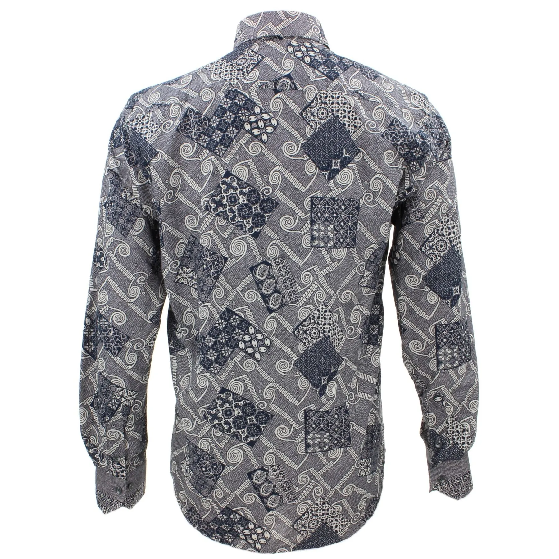Tailored Fit Long Sleeve Shirt - Blue & Grey Patch