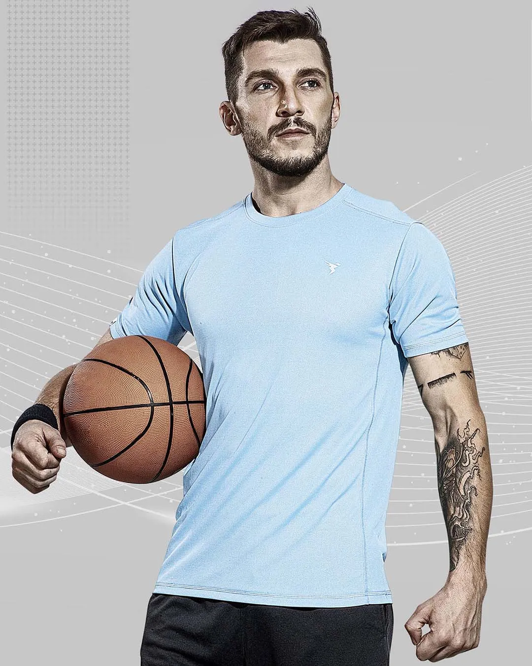 TechnoSport Crew Neck Half Sleeve Dry Fit T Shirt for Men OR-10 (Sky Blue)