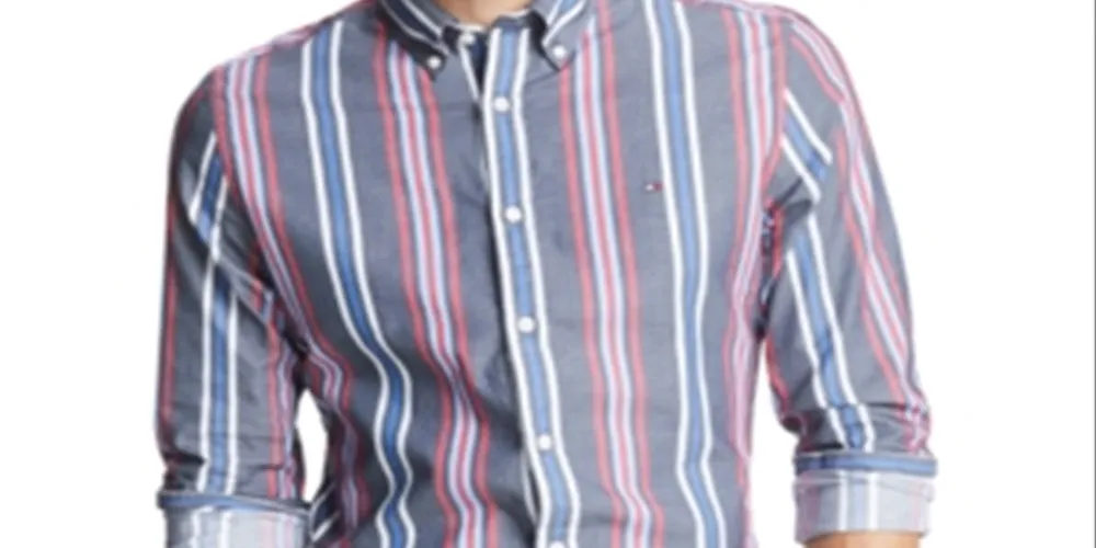Tommy Hilfiger Men's Striped Stretch Shirt Blue Size XXL