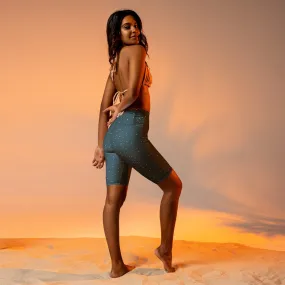 Wintery Blue Long Yoga Bike Shorts