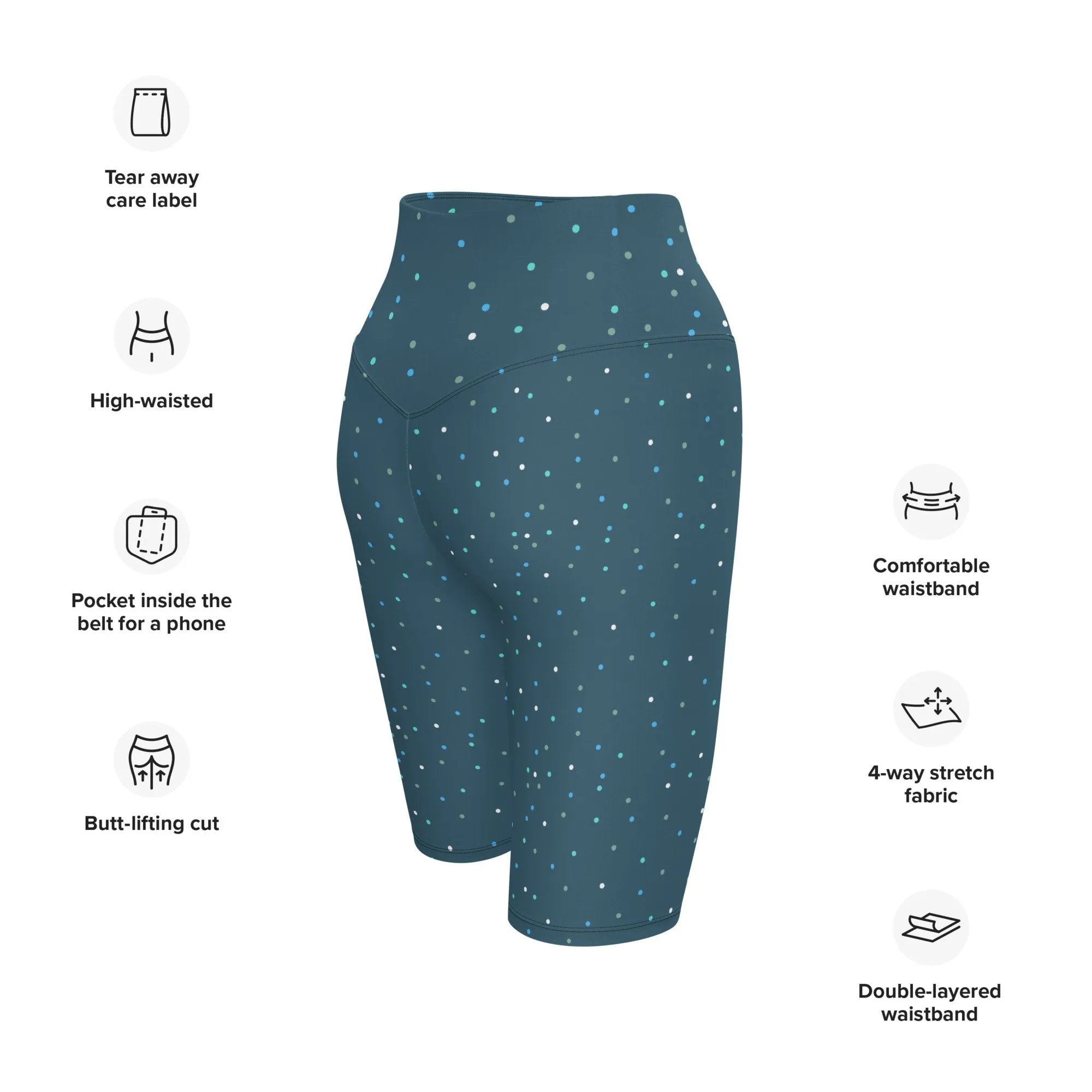 Wintery Blue Long Yoga Bike Shorts