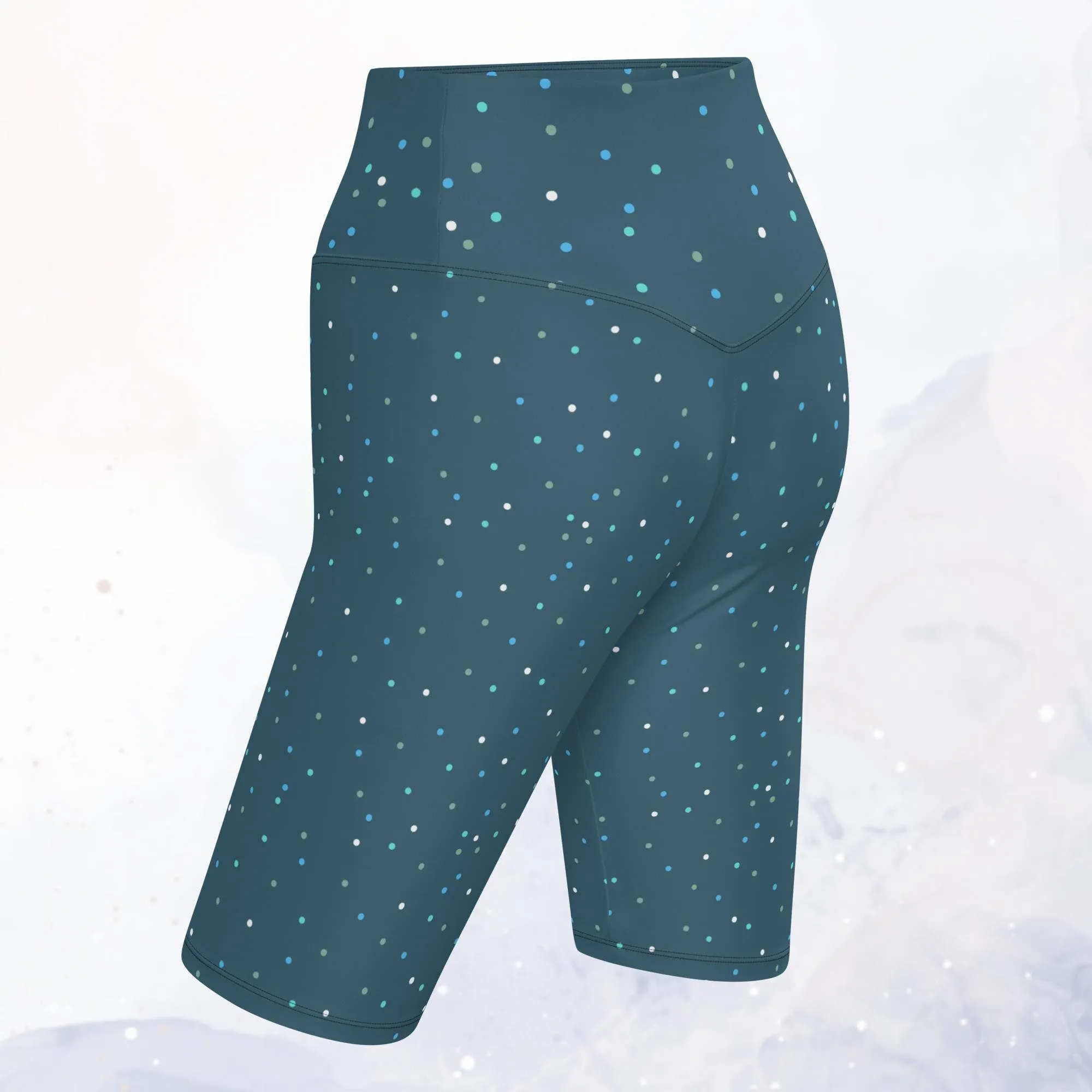 Wintery Blue Long Yoga Bike Shorts