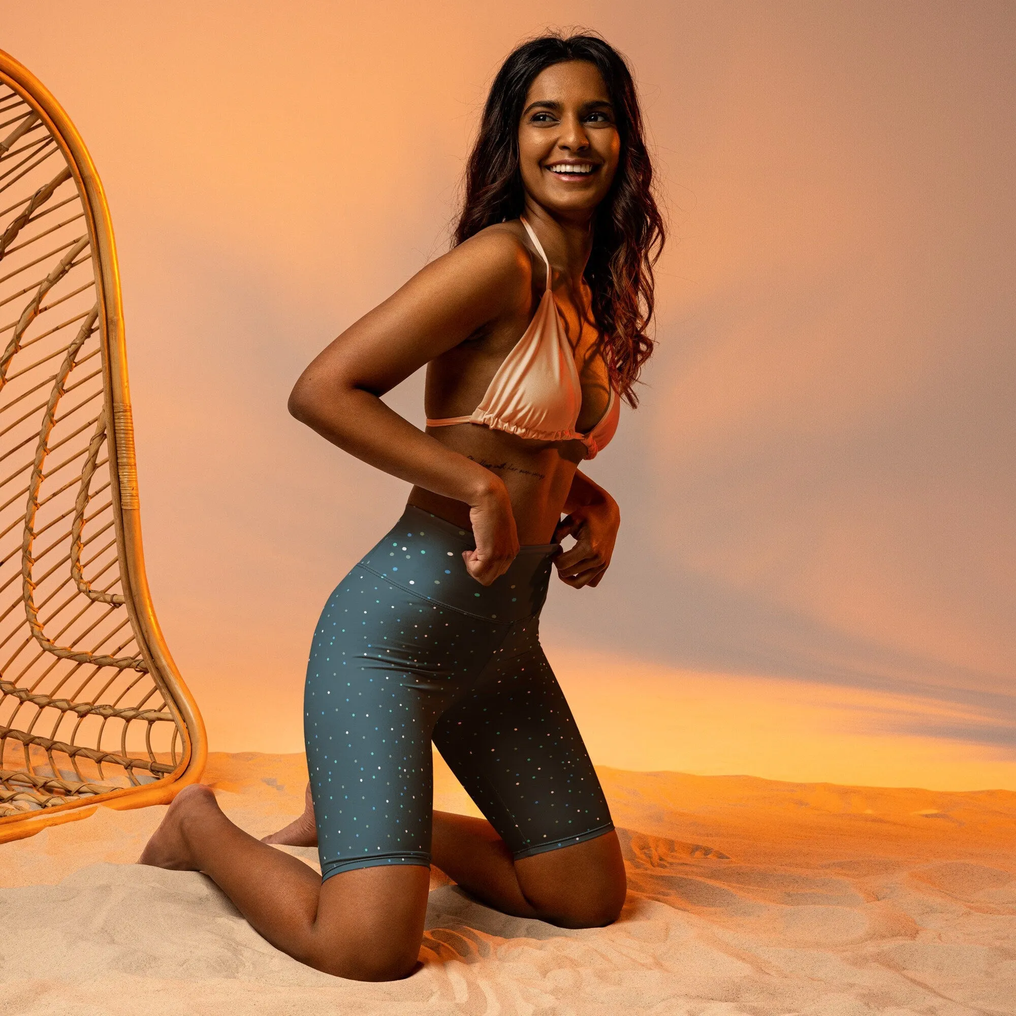 Wintery Blue Long Yoga Bike Shorts