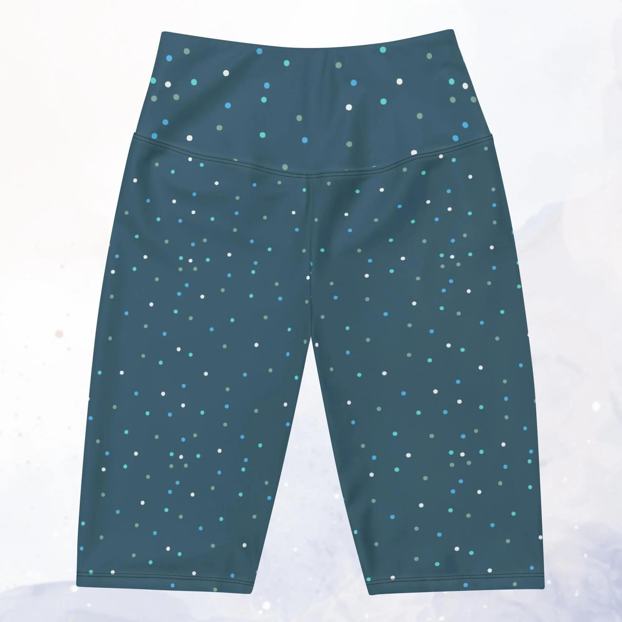 Wintery Blue Long Yoga Bike Shorts