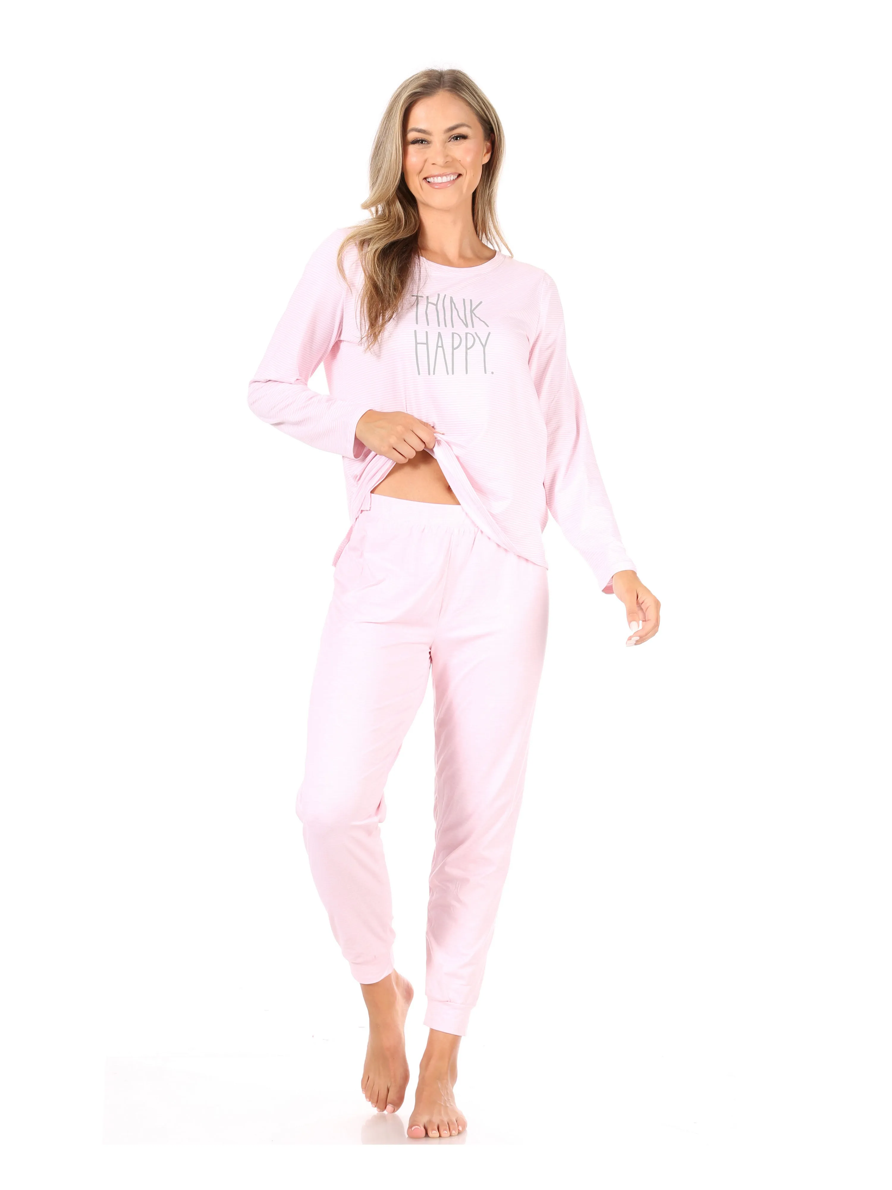 Women's "THINK HAPPY" Long Sleeve Top and Jogger Pajama Set