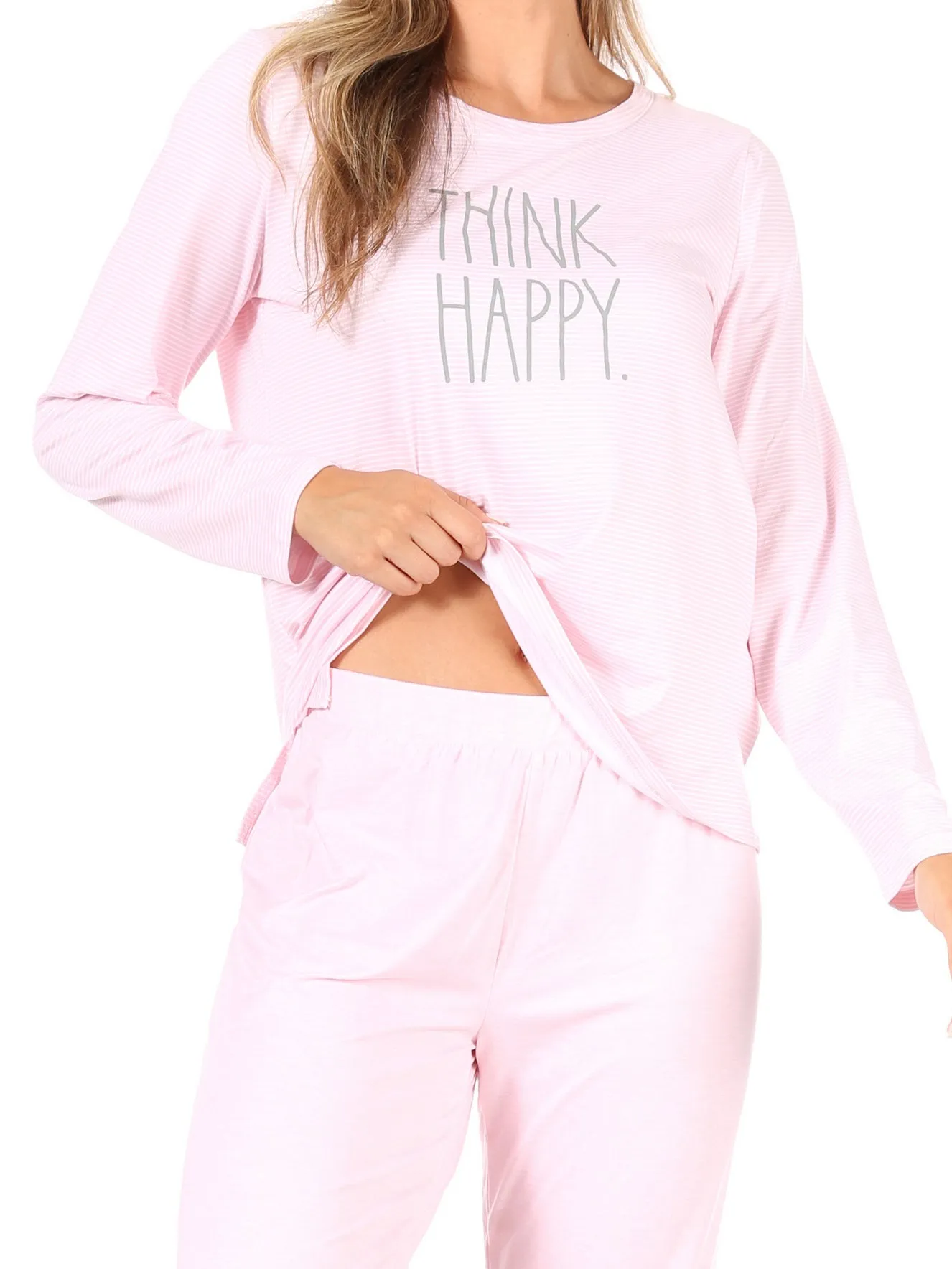 Women's "THINK HAPPY" Long Sleeve Top and Jogger Pajama Set